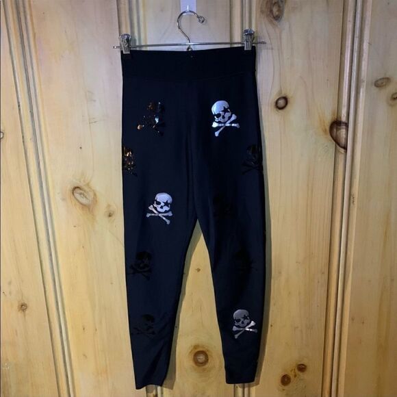NWOT Ultracor x Soulcycle high knockout patent nero silver pop skull leggings sm - Picture 3 of 8